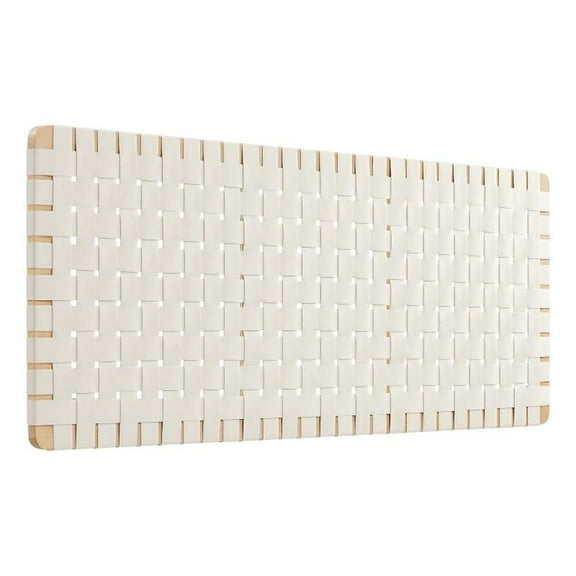 Pemberly Row Weave Wall-Mount Vegan Leather Queen Headboard in Natural Beige