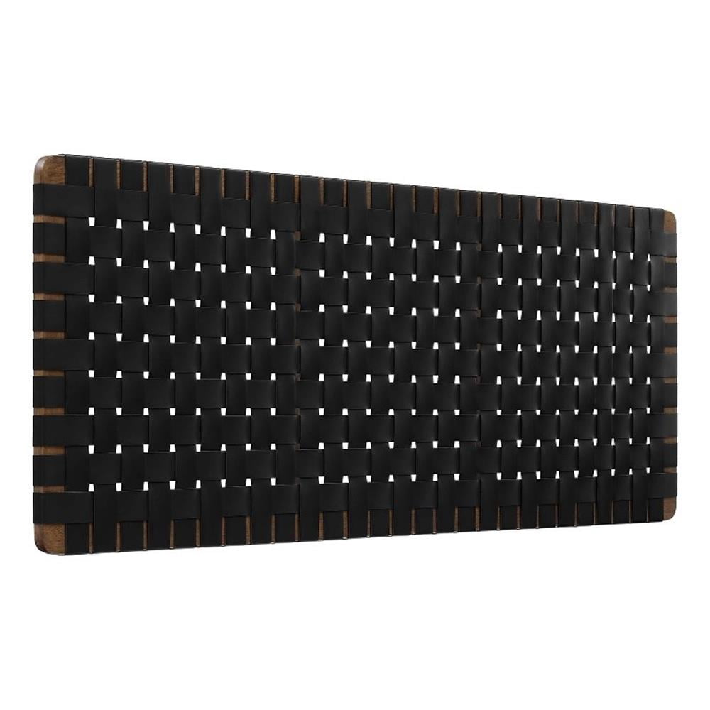 Pemberly Row Weave Wall-Mount Vegan Leather Queen Headboard in Walnut Black