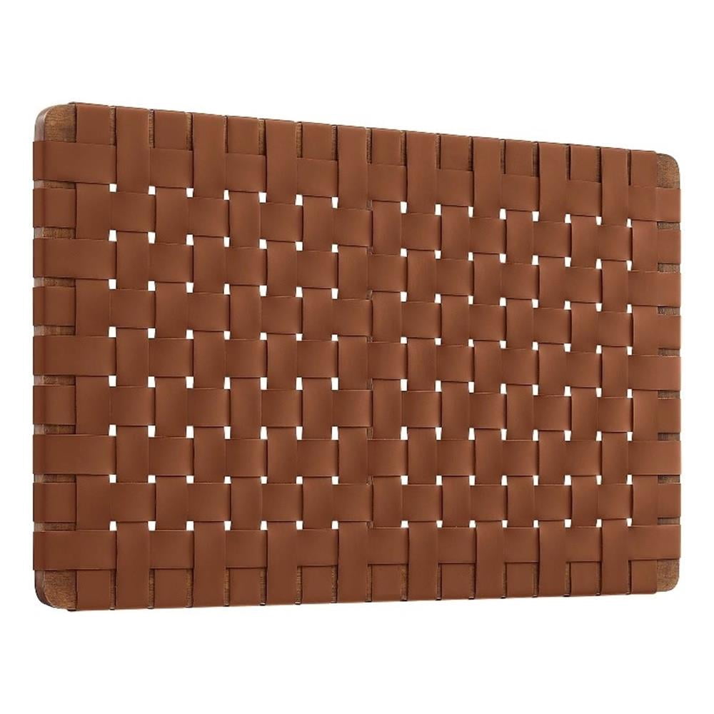 Pemberly Row Weave Wall-Mount Vegan Leather Twin Headboard in Walnut Brown