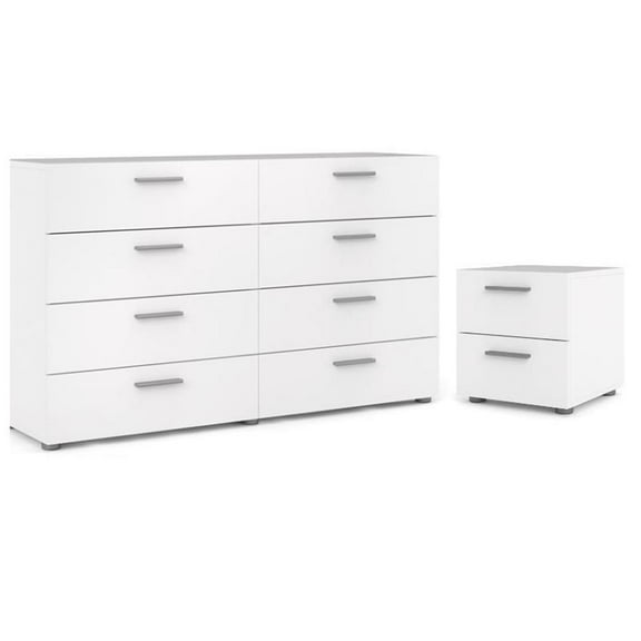 Pemberly Row White 2psc Double Dresser and Nightstand Bedroom Set