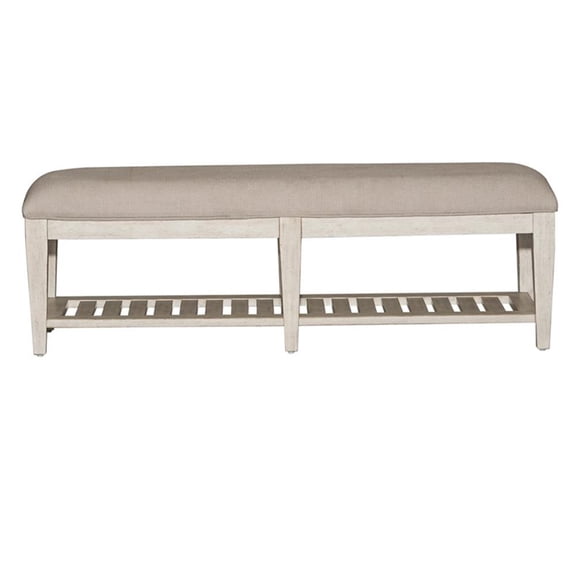 Pemberly Row White Bed Bench with Tapered Feet and Slatted Shelf
