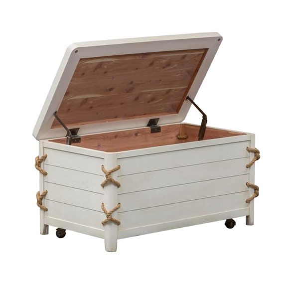 Pemberly Row White Cedar Lined Wooden Storage Trunk with Rope Accents
