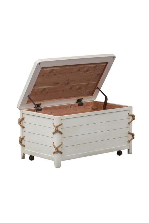 Cedar Lined Storage Trunk with Casters in Weathered White Finish