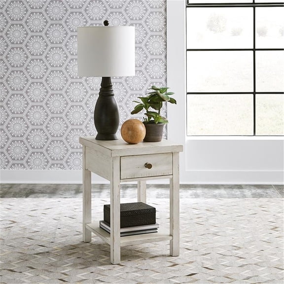Pemberly Row White Drawer Chair Side Table with Dovetail Construction