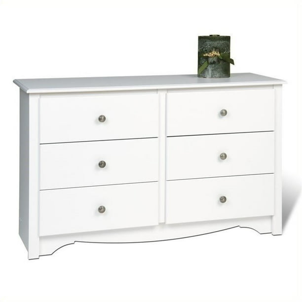 Pemberly Row White Condo Sized 6 Drawer Double Dresser - Walmart.com