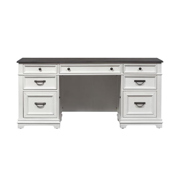 Pemberly Row White Credenza with Keyboard Tray and Locking File Drawers