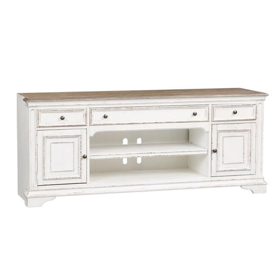 Pemberly Row White Entertainment TV Stand with Dovetail Construction