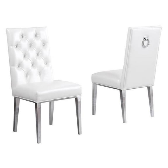 Pemberly Row White Faux Leather Tufted Side Chairs (Set of 2)