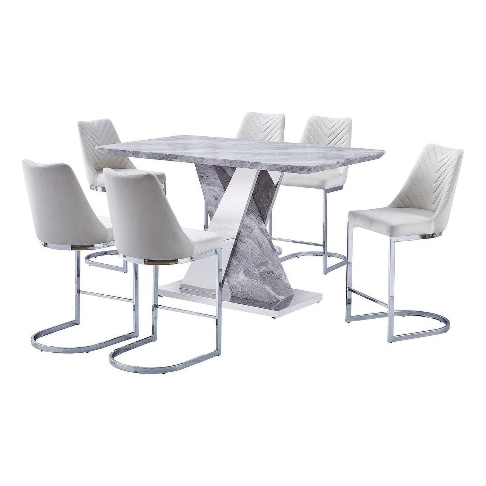 Pemberly Row White Faux Marble Counterheight Dining Set w/ Cream Chairs ...