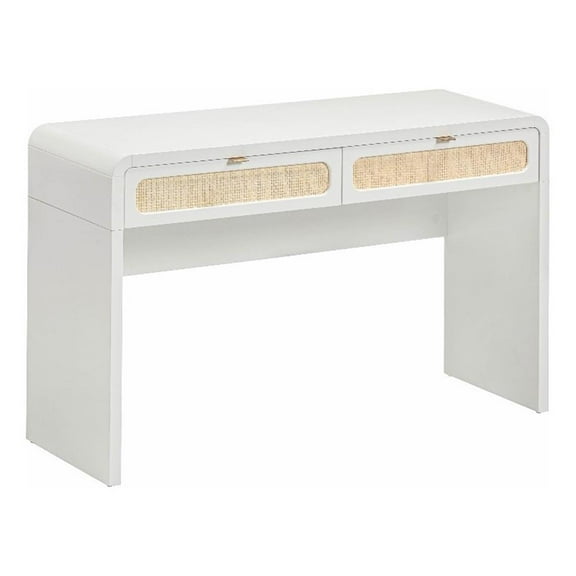 Pemberly Row White Finish Rattan Console Desk - 48"W x 15"D x 30.3"H