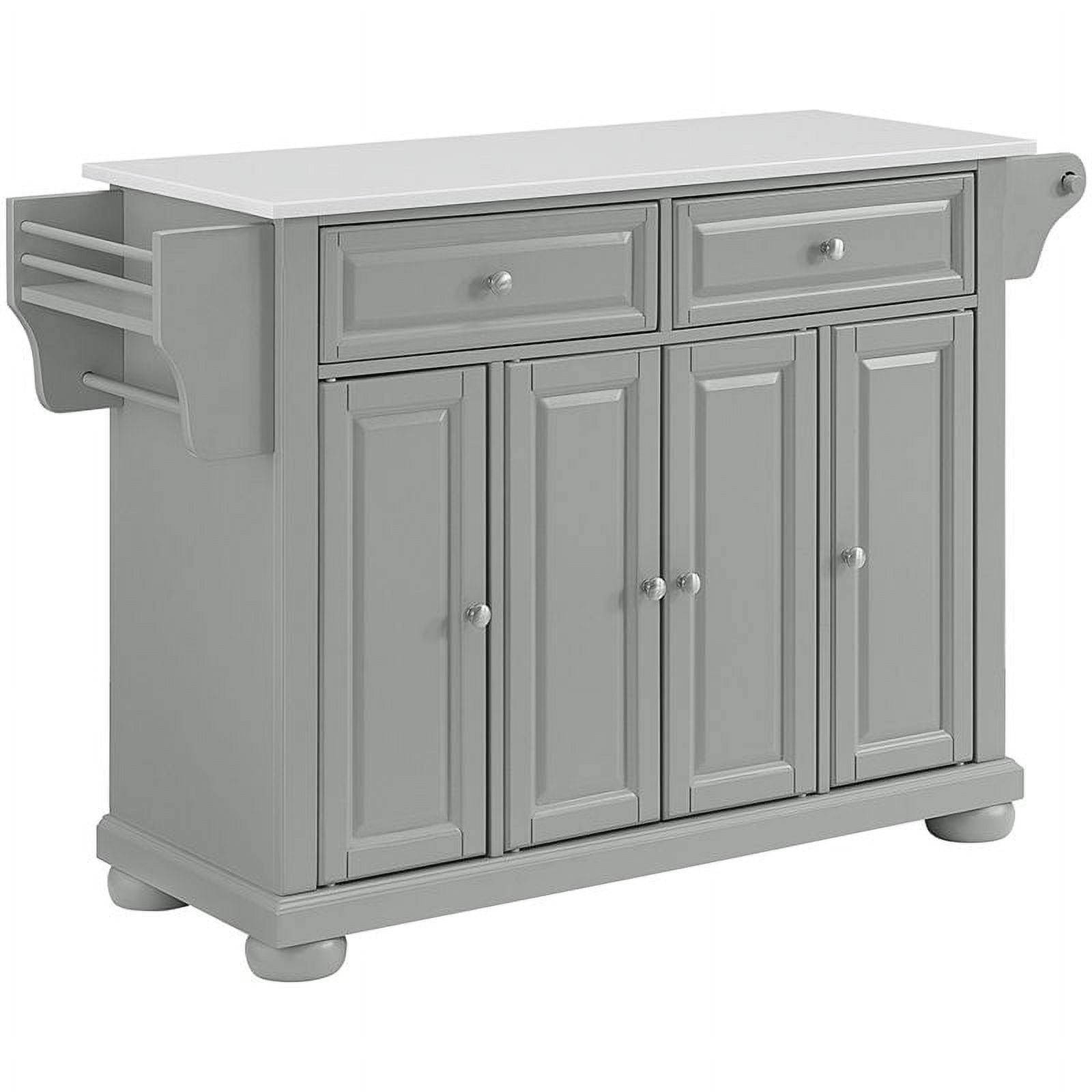 Pemberly Row White Granite Top Kitchen Island in Gray
