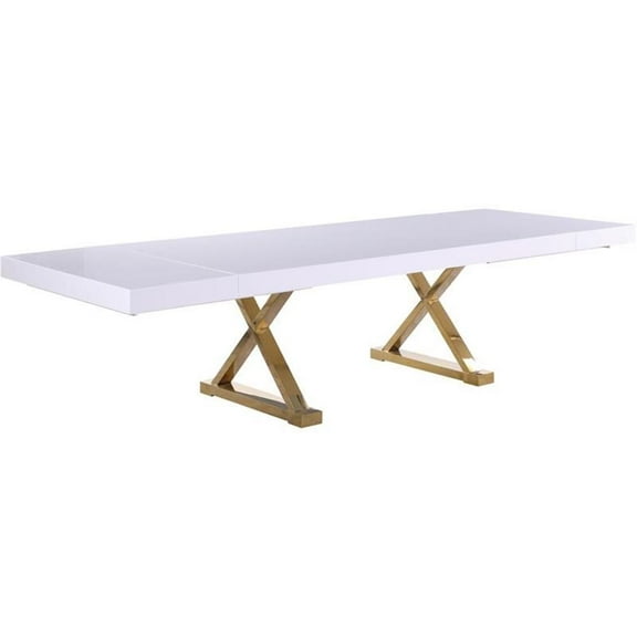 Pemberly Row White Lacquer Top Extendable 2 Leaf Dining Table