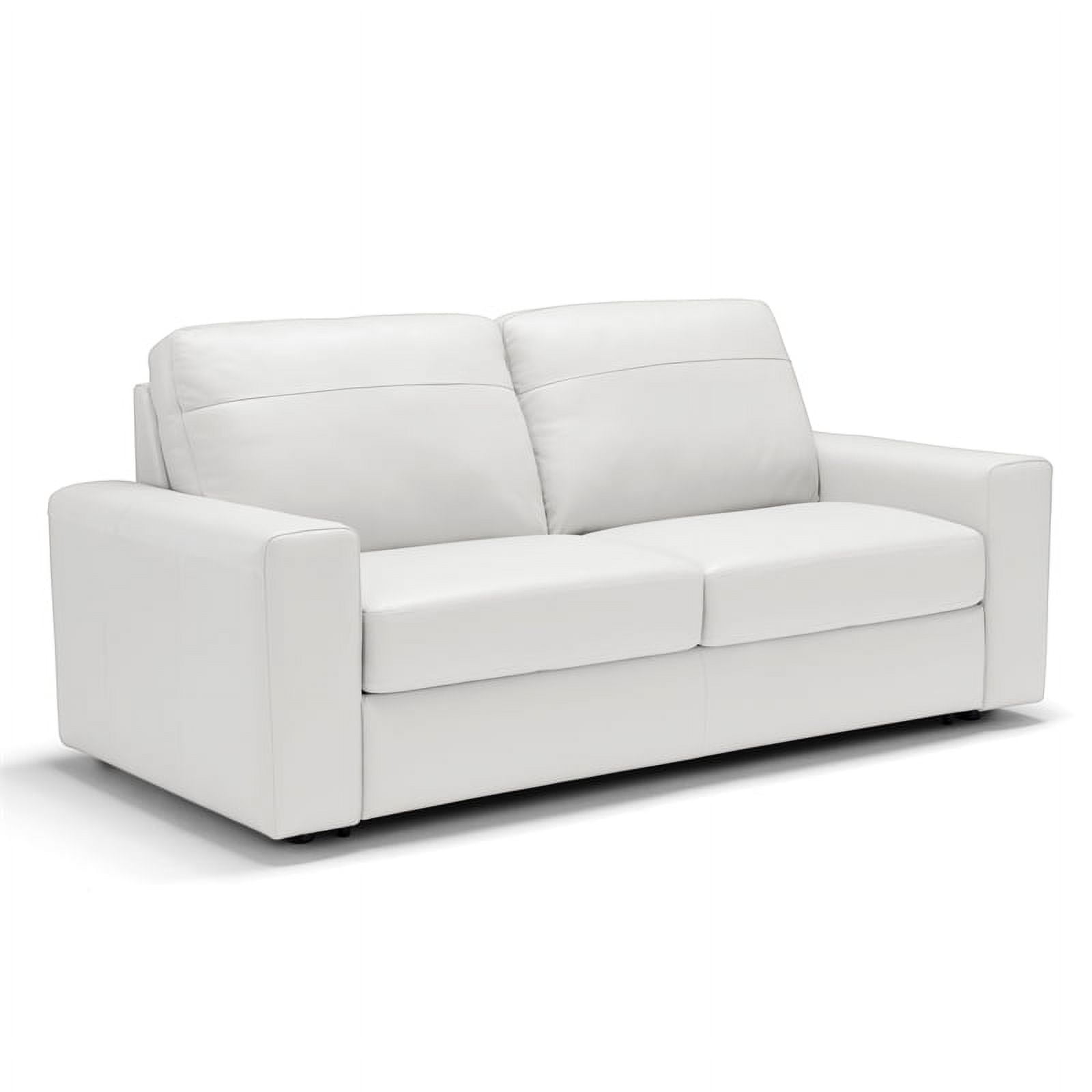 Pemberly Row White Leather Sofa Sleeper Couch with Full Size Pull Out