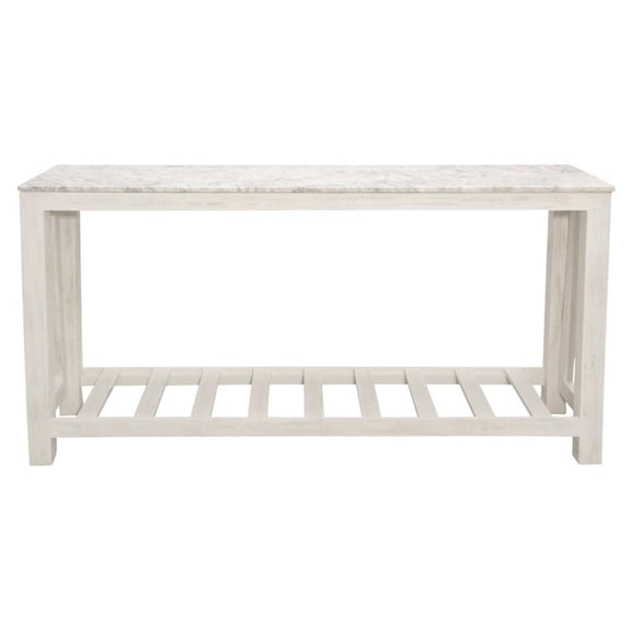 Pemberly Row White Marble Console Table with Solid Wood Base in Sur Tone