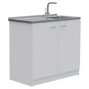 Pemberly Row White Modern Engineered Wood Napoles Utility Sink with Cabinet