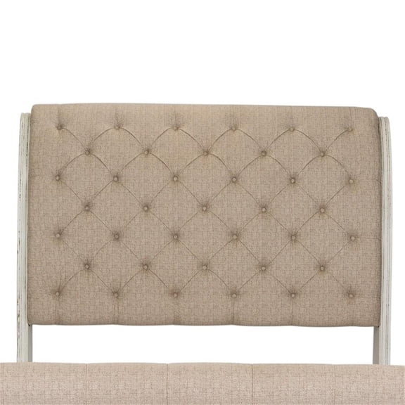 Pemberly Row White Queen Upholstered Sleigh Headboard with Dovetail