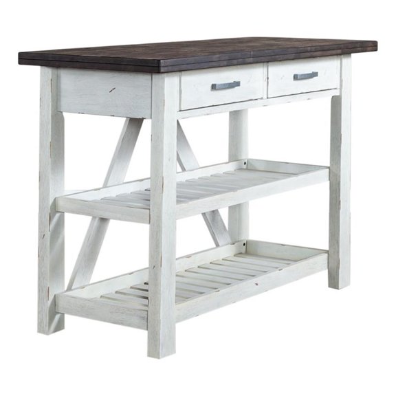 Pemberly Row White Server with Heavy Distressing and Solid Wood Tops