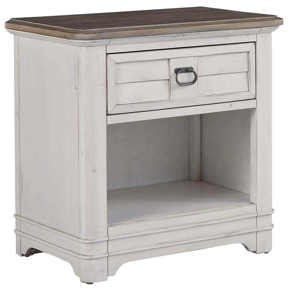 Meadowbrook White-Washed Pine Wood 1-Drawer Nightstand