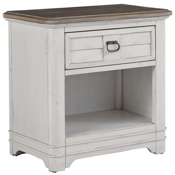 Pemberley Row Rubberwood White-Washed Nightstand Rectangular Distressed 30" x 18" x 29.5"