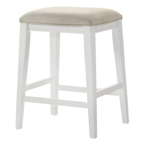 Pemberly Row White Wood Counter Height Stool with Upholstered Seat