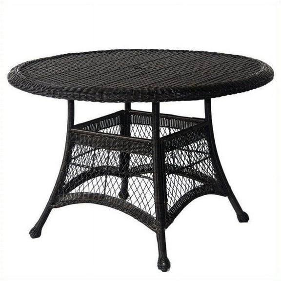 Pemberly Row Wicker 44" Round Dining Table in Black