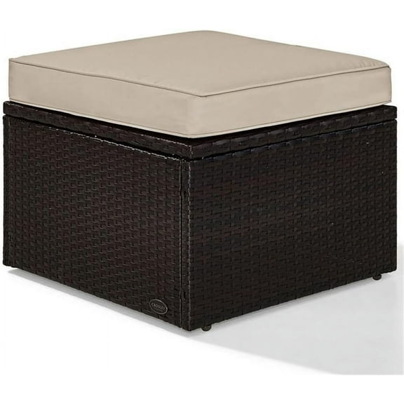 Pemberly Row Wicker Patio Ottoman with Sand Cushions