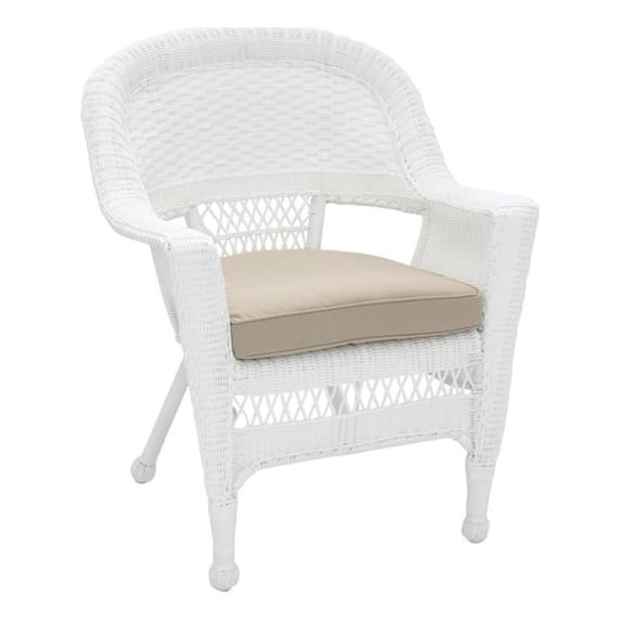 Pemberly Row Wicker / Rattan Chair with Cushion in White/Tan (Set of 2)