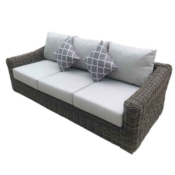 Pemberly Row Wicker / Rattan Patio Sofa with Cushion in Brown/Beige