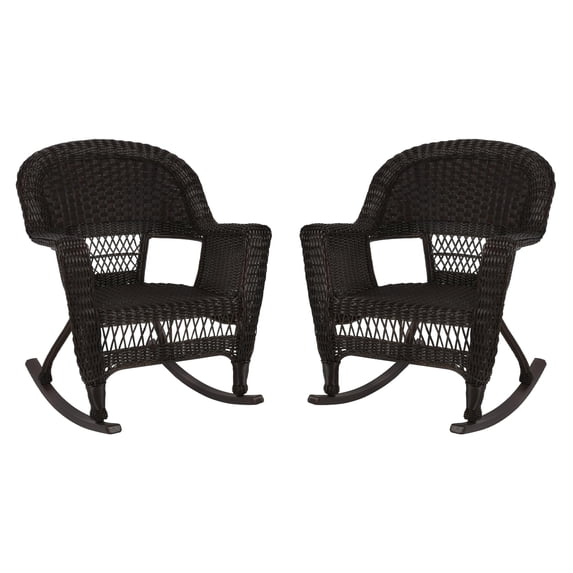Pemberly Row Wicker Rocker Chair in Black (Set of 2)