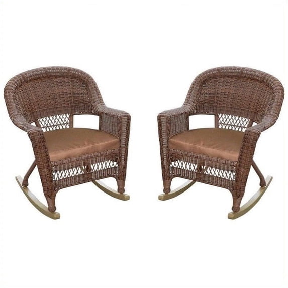 Pemberly Row Wicker Rocker Chair in Honey and Brown (Set of 2)
