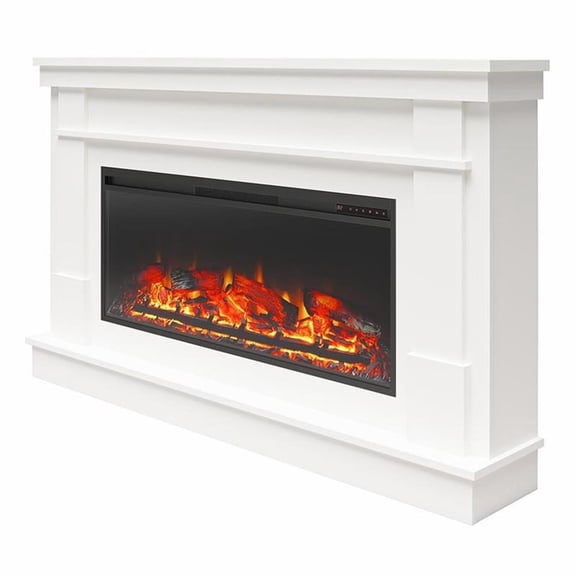 Pemberley Row MDF White Fireplace Mantel Rectangular Realistic Flame 64" Unassembled