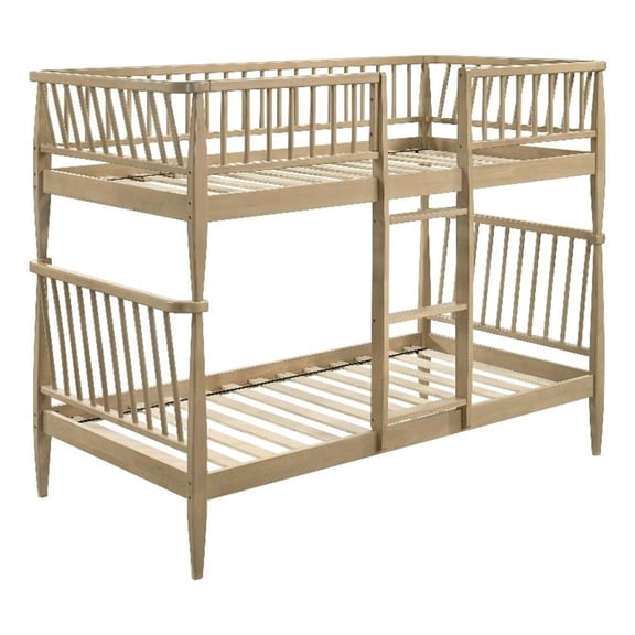 Pemberly Row Windsor Twin over Twin Wood Bunk Bed with Ladder in Almond