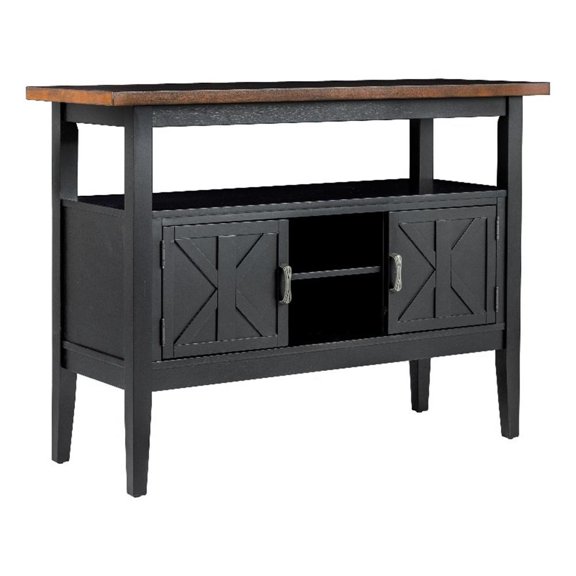 Pemberly Row Wine Holder and Rack Dining Sideboard Server in Black & Brown Wood