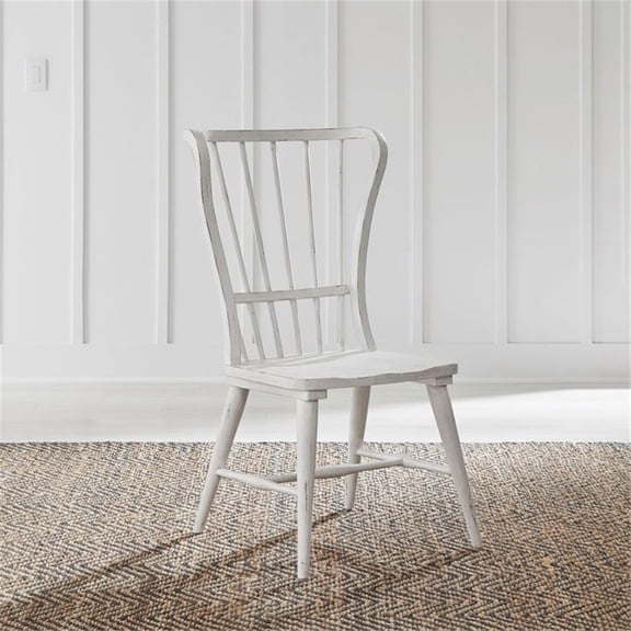 Pemberly Row Wing Style Windsor Back Side Chairs Set of 2 in White