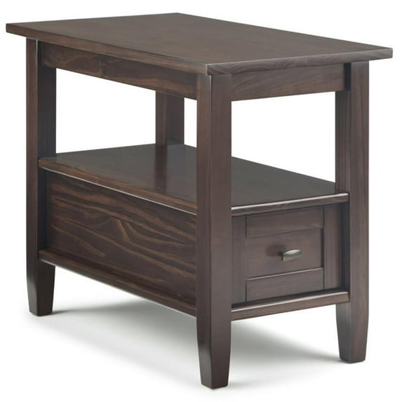 Pemberly Row Wood 14" Rectangle Transitional Narrow Side Table in Tobacco Brown