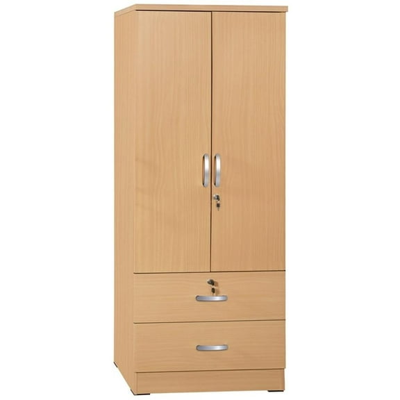 Pemberly Row Wood 2-Door Wardrobe Armoire with 2-Drawers in Maple