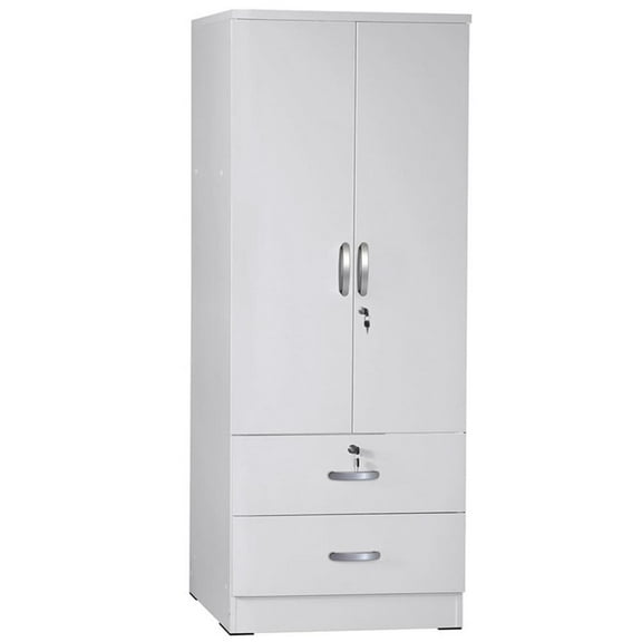 Pemberly Row Wood 2-Door Wardrobe Armoire with 2-Drawers in White