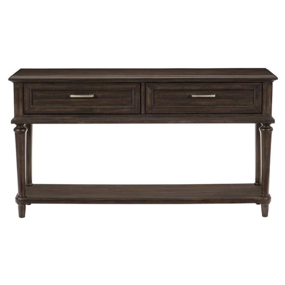 Pemberly Row Wood 2 Drawer Console Table in Driftwood Charcoal