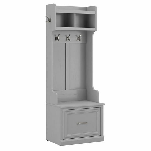 Pemberly Row Wood 24W Hall Tree & Shoe Bench w/ Drawer - Cape Cod Gray