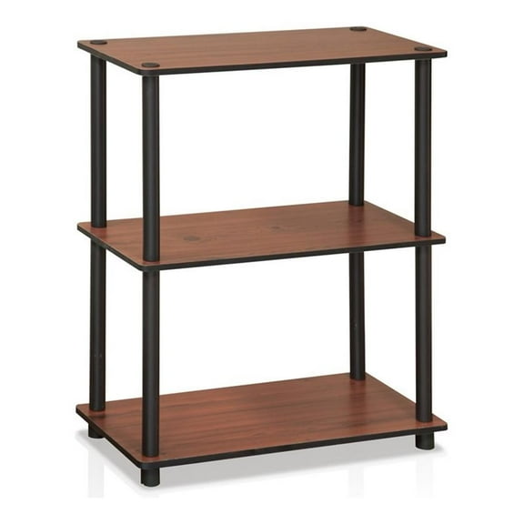 Pemberly Row Wood 3-Tier Compact Shelf Display Rack in Dark Cherry/Black