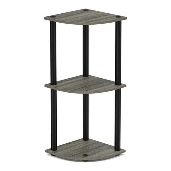 Pemberly Row Wood 3-Tier Corner Display Rack in French Oak Gray/Black