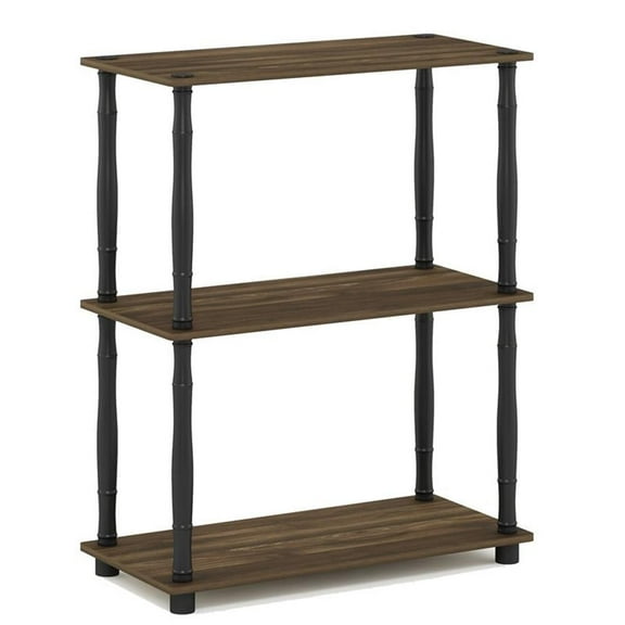 Pemberly Row Wood 3-Tier Shelf Display Rack with Classic Tube in Walnut