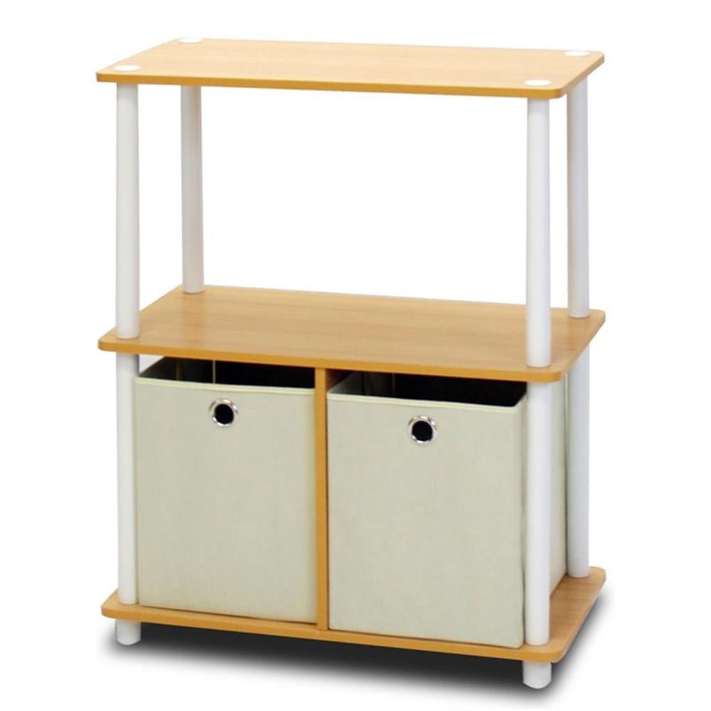 3 Row Storage Rack Pemberly Row Wood 3-Tier Storage Rack Shelving Unit w/Bins in Beech ...
