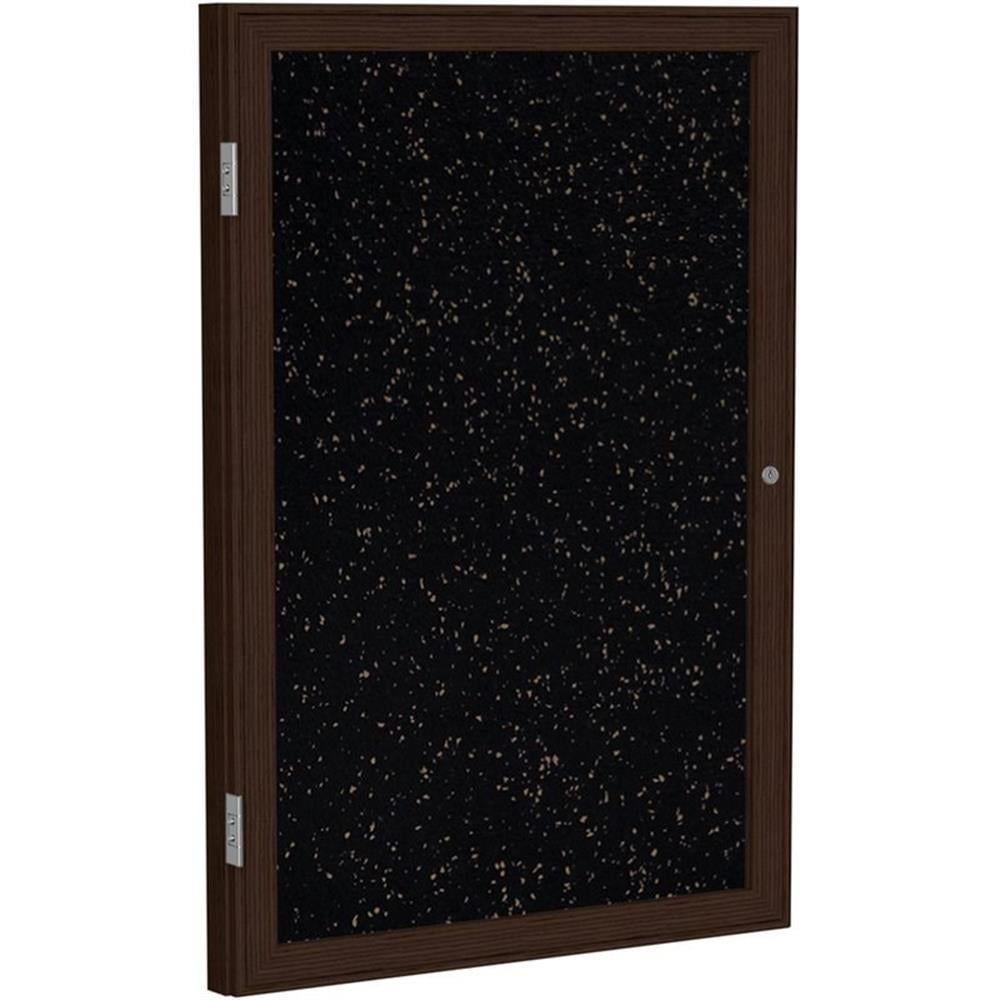 Pemberly Row Wood 36" x 24" 1 Door Enclosed Bulletin Board in Speckled Tan