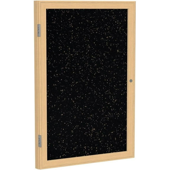 Pemberly Row Wood 36" x 36" 1 Door Enclosed Rubber Bulletin Board in Tan