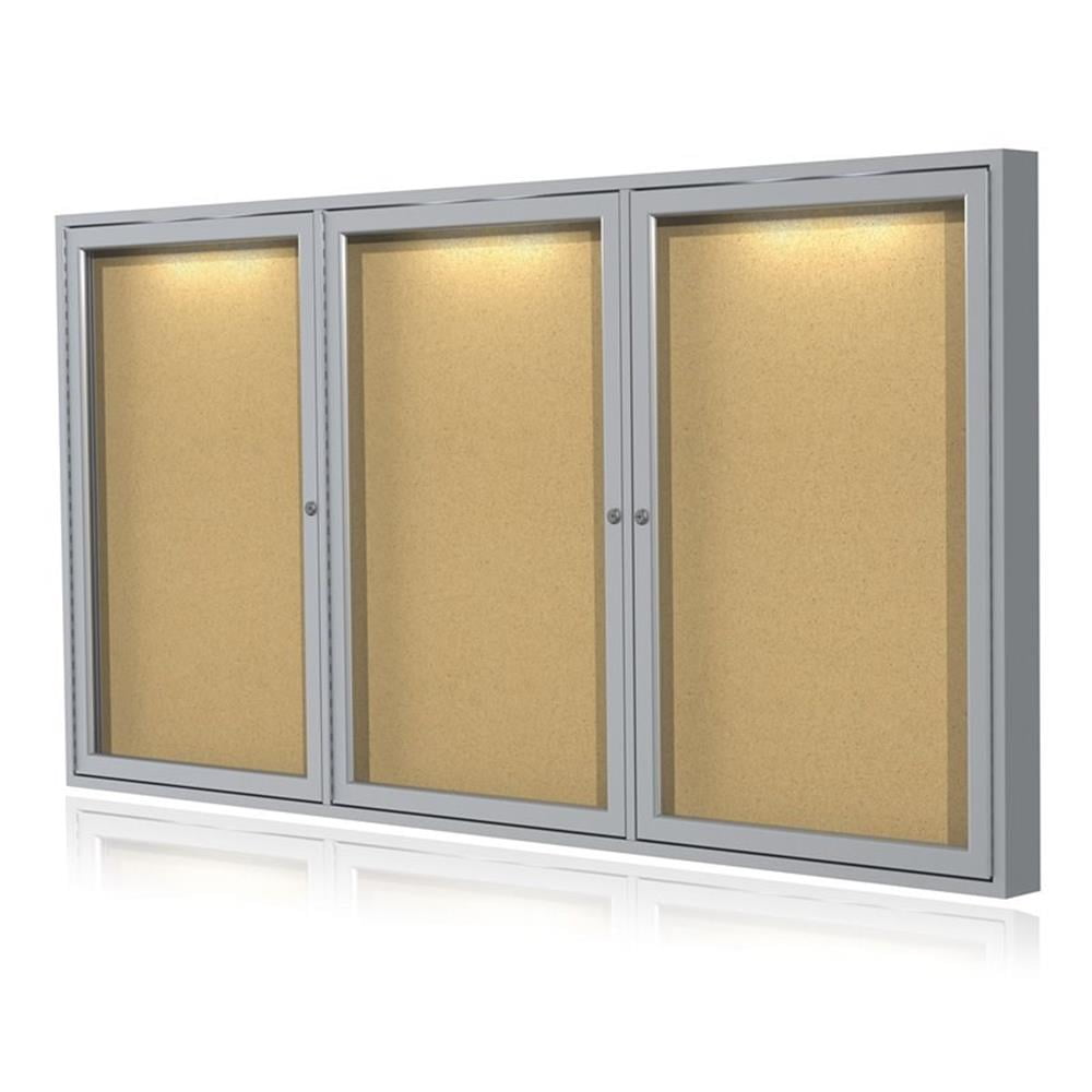 Pemberly Row Wood 36" x 72" 3 Door Enclosed Bulletin Board in Natural