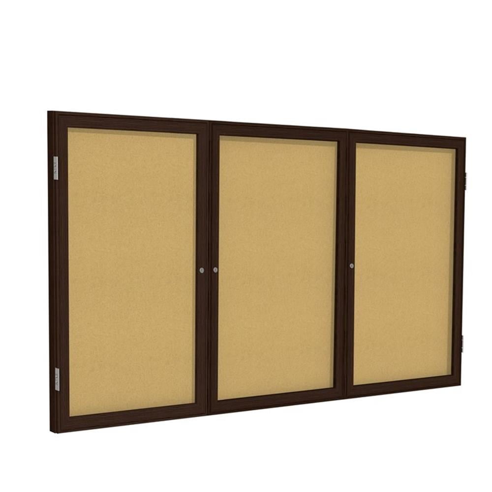 Pemberly Row Wood 36" x 72" 3 Door Enclosed Bulletin Board in Natural