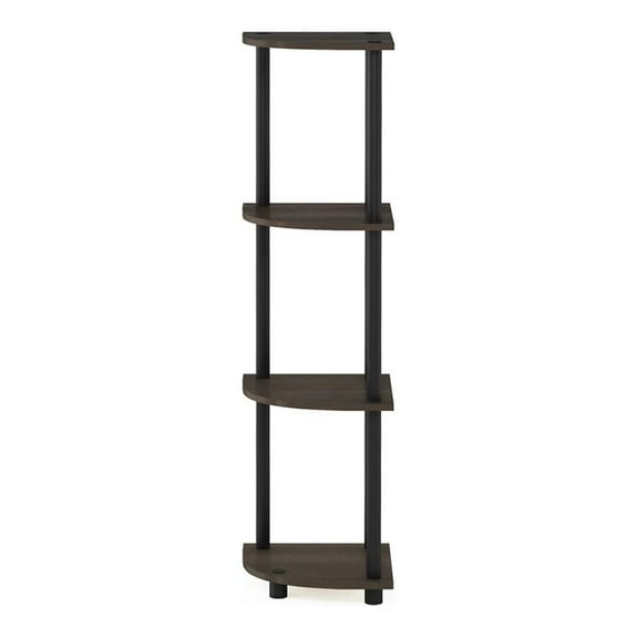 Pemberly Row Wood 4-Tier Corner Display Rack in Dark Brown Grain/Black