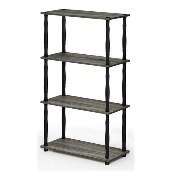 Pemberly Row Wood 4-Tier Shelf Display Rack w/ Classic Tubes in Oak Gray