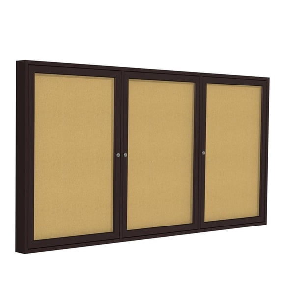 Pemberly Row Wood 48" x 96" 3 Door Enclosed Bulletin Board in Natural